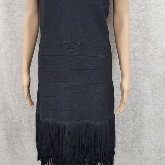Venus Bandage Black Fringe Sleeveless Dress Gatsby Meets Moden Cocktail - Picture 11 of 16